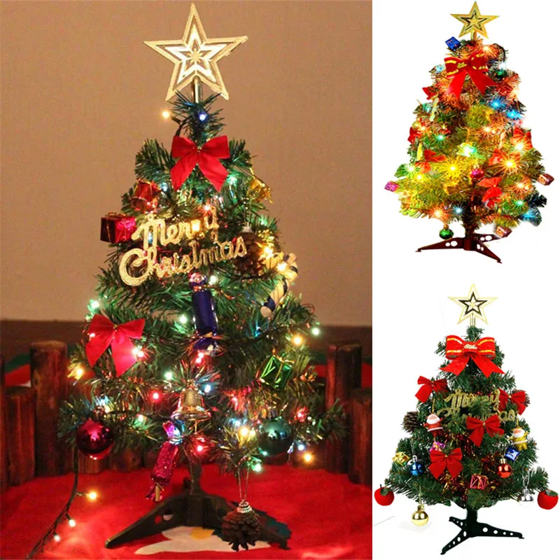 

60cm Green Xmas Tree Artificial Mini Christmas Pine Tree with LED String Lights New Year Home Desktop Decor Christmas Tree