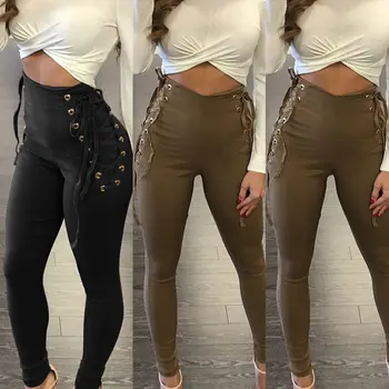

Sual Side Bandage Slim Sexy Solid Long Pants Trousers Brand New Fashion Women Clothes High Waisted Skinny Long Pants