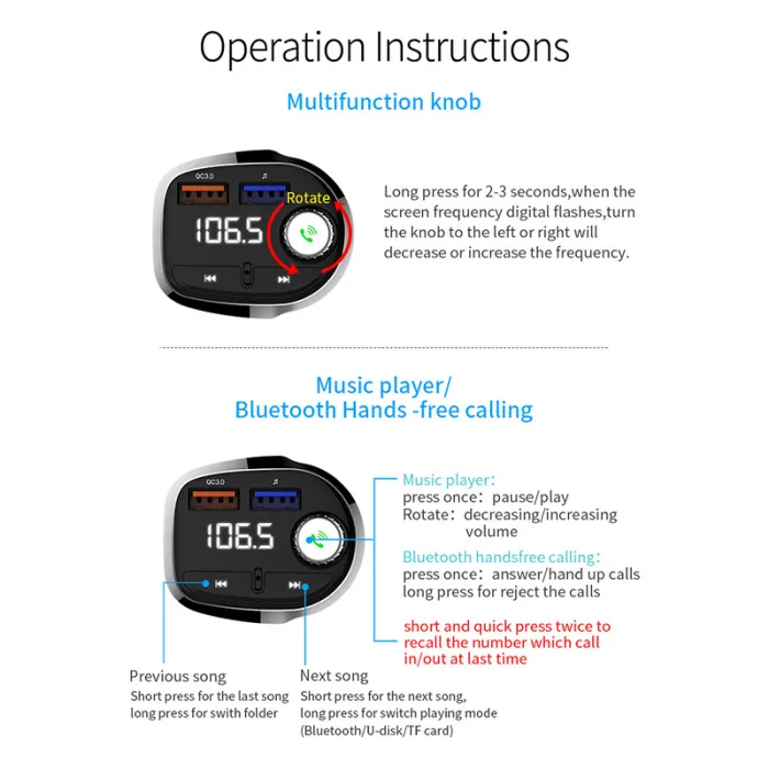 Автомобильный Bluetooth fm-передатчик с QC 3,0 usb зарядным портом Радио MP3 плеер Hi 888