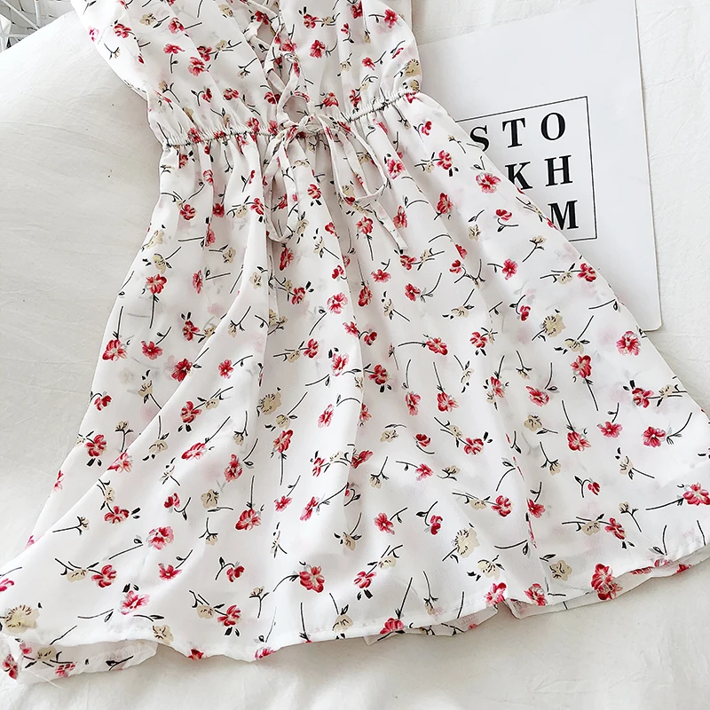 OCEANLOVE Spring Summer Dress Women 2020 Sweet Floral V Neck High Waist Vestidos A-line Korean Studend Kawaii Dresses Holiday