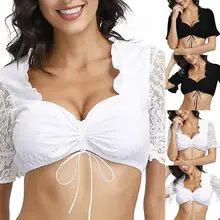 Сексуальная Ретро блузка женская элегантная дирндль блузка женская одежда черная дирндль блузка кружевная блузка для Октоберфеста стиль