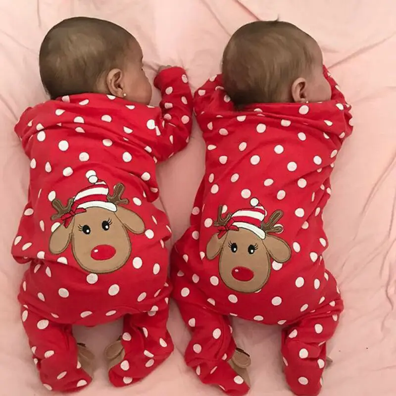 

0-18M My First Christmas Baby Boy Girl Rompers Newborn Infant Baby Cartoon Deer Red Jumpsuit Playsuit Xmas Baby Costumes