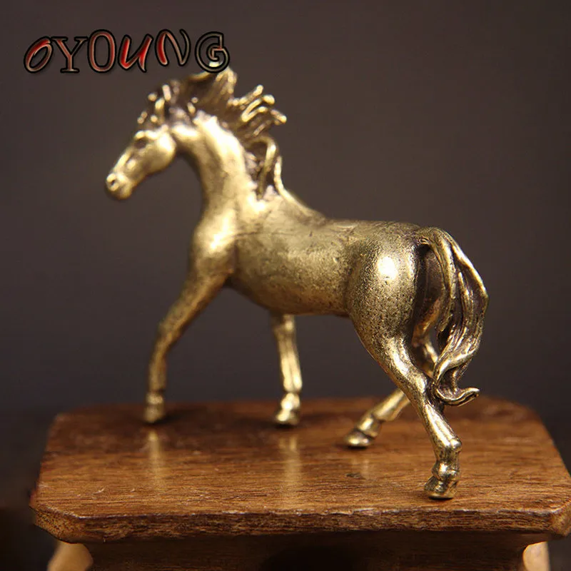 Pure Copper 12Zodiac Solid Horse Feng Shui Ornaments Vintage Bronze Running Horses Statue Miniatures Figurines Desk Decorations