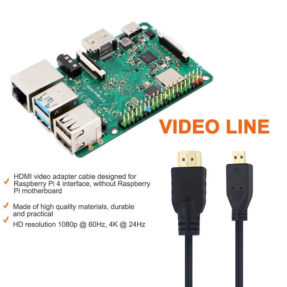 1.5M HDMI Video Adapter Cable Micro HDMI To HDMI HD Video Cable 4K For Raspberry Pi 4/4B Connect Digital Camera & Game Console