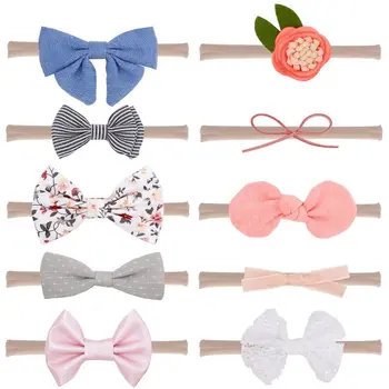 

10 Pcs/set Baby Headband Elastic Foral Girls Hair Band Lace Bow Baby Hair Accessories Newborn Photography Props