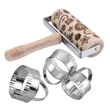 Рождественская Скалка Выгравированная резная деревянная тисненая Скалка рождественские деревянные скалки с печеньем форма для выпечки помадка