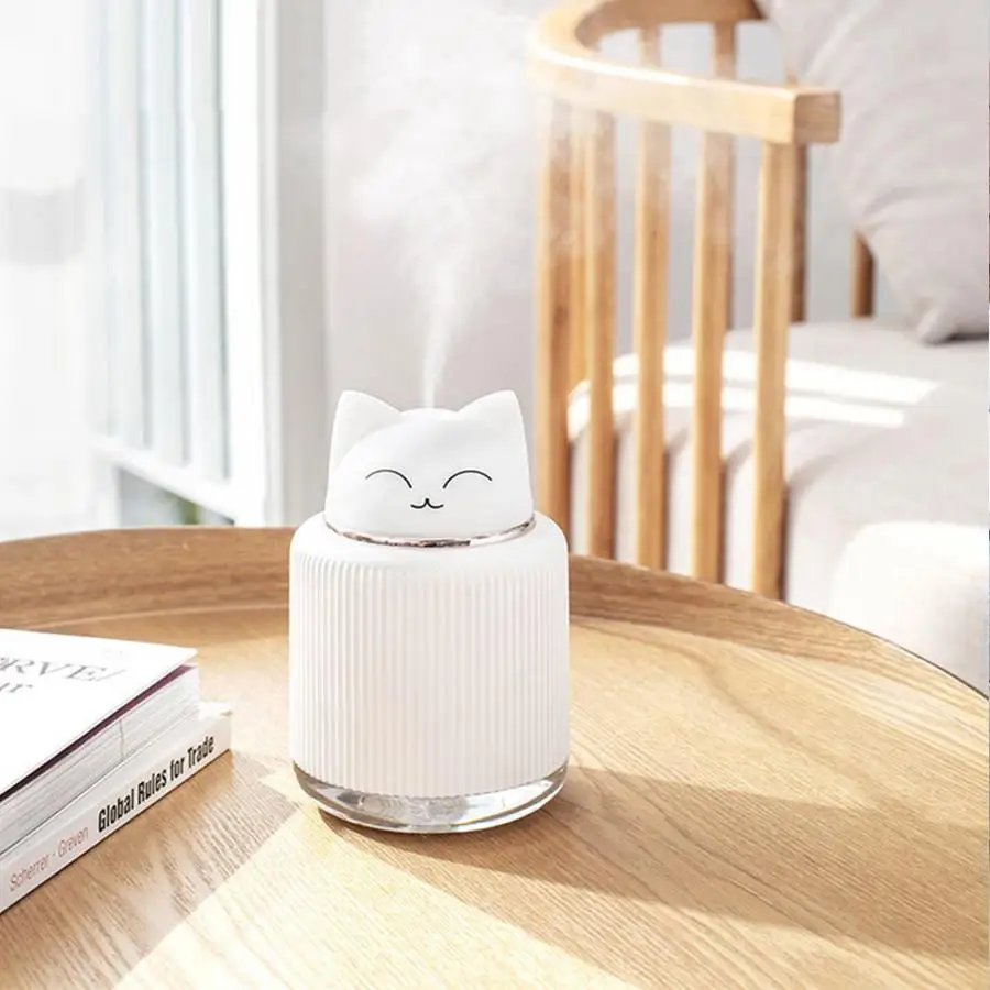 300ML Cat Ultrasonic Air Humidifier Lamp USB Mist Mistorizer Household LED Night Light