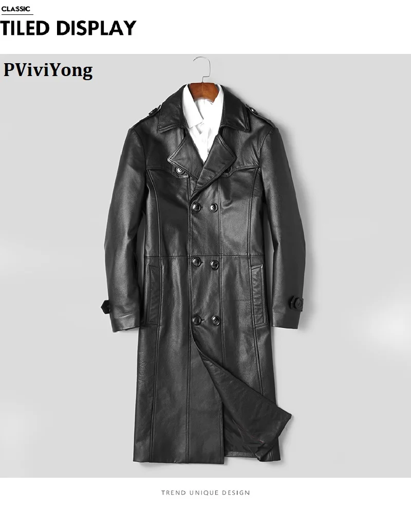 PViviYong, Новое поступление, зимняя высококачественная куртка из натуральной кожи, Натуральная воловья кожа, пыльник, мужская куртка, большие размеры, M-5XL, 19029
