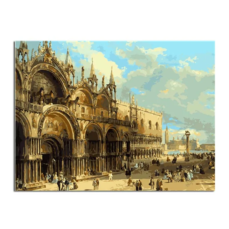 

Frameless Famous Buildings Artwork DIY Digital Oil Painting By Numbers Europe Abstract Canvas Painting For Living Room Wall Art