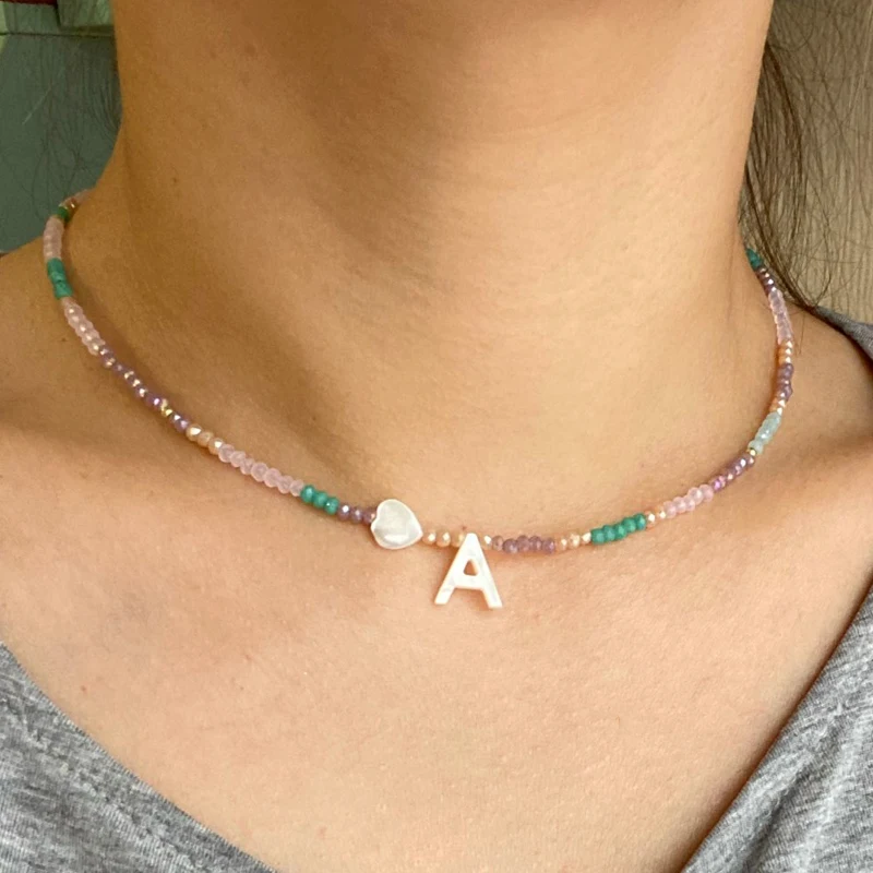 

2021 Trendy Shell Letter Pendant Necklace Handmade Personalized Crystal Beads Beaded Accessories Fashion Wild Gift For Friend
