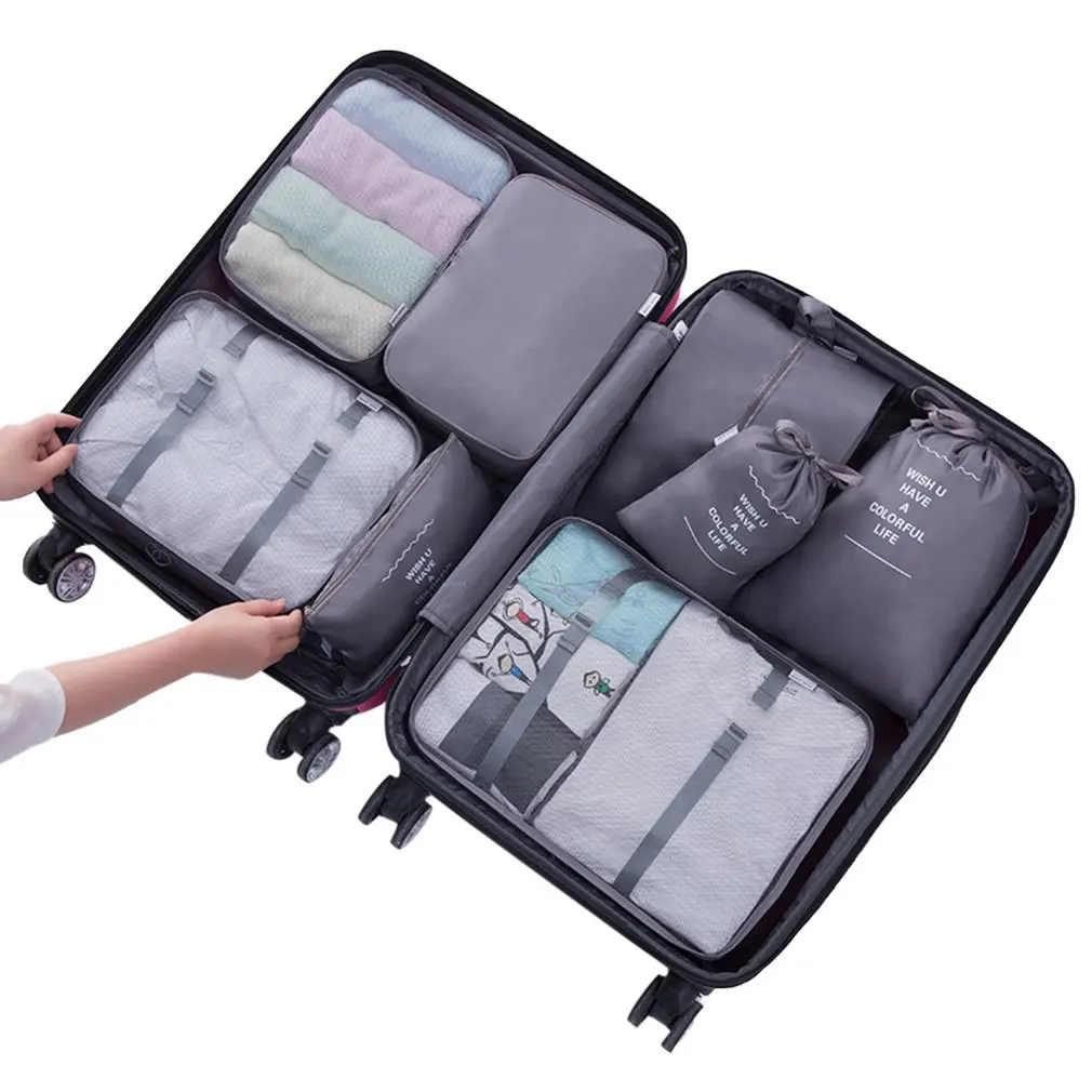 Large High Quality Practical Eight-Piece Travel Storage Bag Set Luggage Storage Finishing Including Shoe Bag