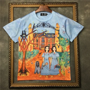 

marcelo barrett Men's 100% Cotton Abstract Cartoon Pattern Short-sleeved T-shirt|Streetwear 2191001551