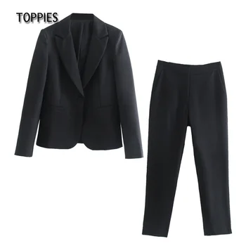 Toppies Summer Black Suit Set Women Casual Pants Set Single Button Blazer High Waist Ankle Length Pants Ladies Two Piece Set 1