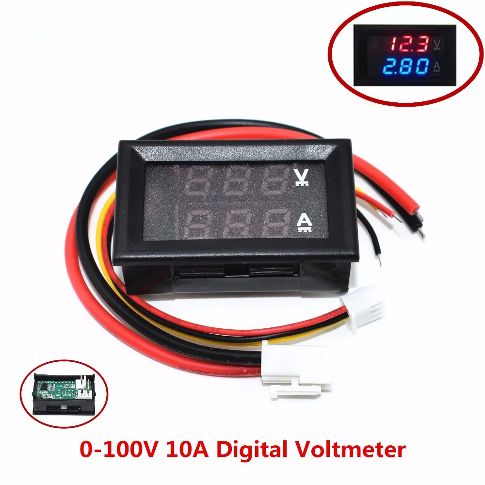 

50pcs DC 0-100V 10A Digital Voltmeter Ammeter Dual Display Voltage Detector Current Meter Panel Amp Volt Gauge 0.28" Red Blue