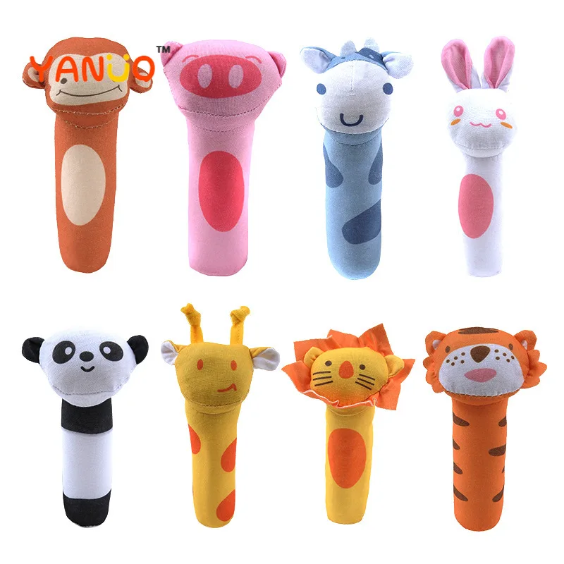 

Baby Cotton Cute Animal Hand Puppet Hand Grasping Plush Cartoon little Tiger Panda Infant Children Rattle Toys BB Stick 1 pcs