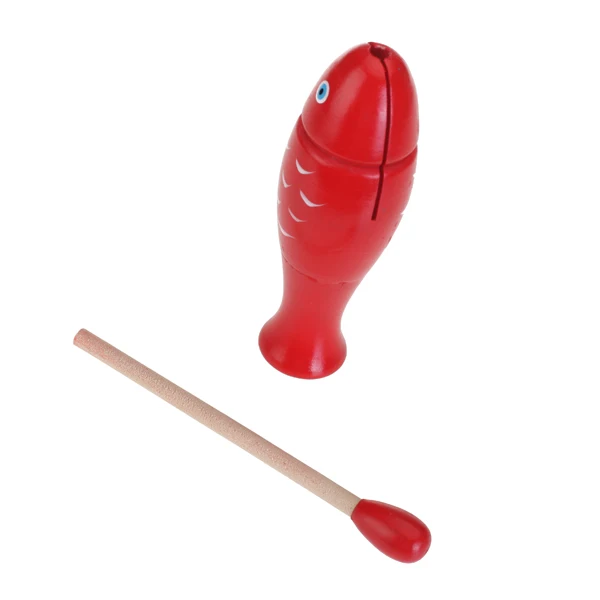 10-Bell Jingle Shaker Rainbow Color Stick Red Wooden Block Fish Kids Musical Toy