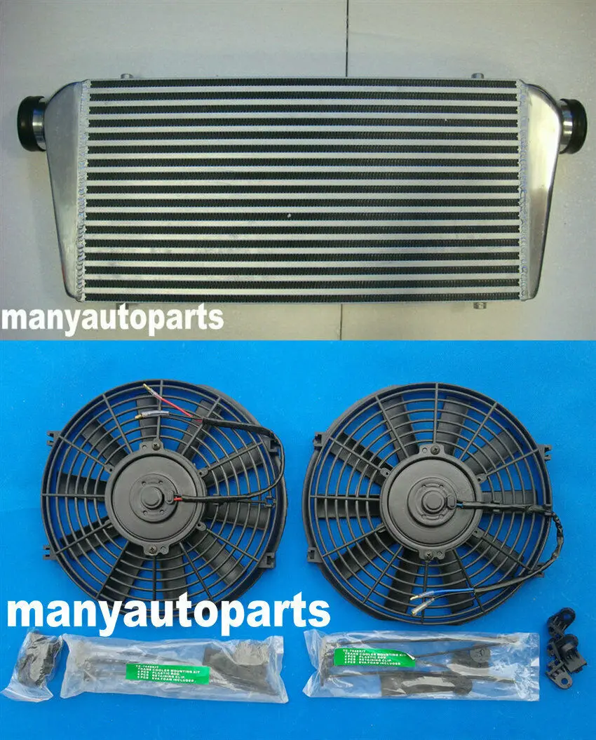 intercooler and fans Алюминиевый турбоинтеркулер промежуточный кулер+ вентилятор 600x300x76 мм Переднее Крепление 3 дюйма на входе - Цвет: intercooler and fans