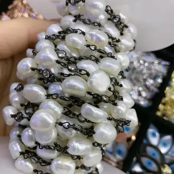 

Newest hot sale natural freshwater pearl CZ chain Gorgeous original pearl rosary beads chain for necklace,cz pearl rosary chains