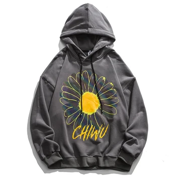 

Mens Sun flower Print Hoodies Long Sleeve Oversize Pullover Unisex Hoodie 2020 Autumn Winter Male Loose Gray Sweatshirts Jackets