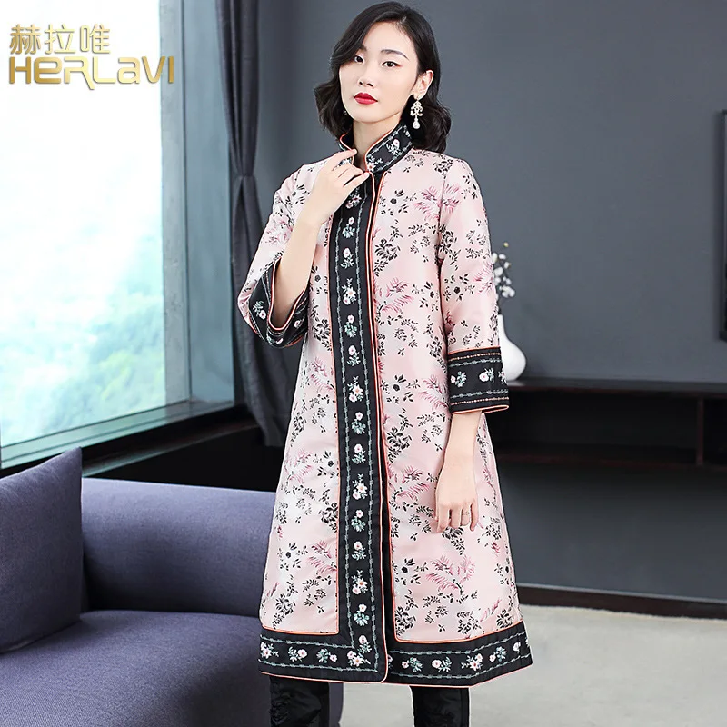 

A Generation of Fat 2018 Autumn & Winter New Style Women's Dignified Glorious Jacquard Chinese-style Cotton Overcoat