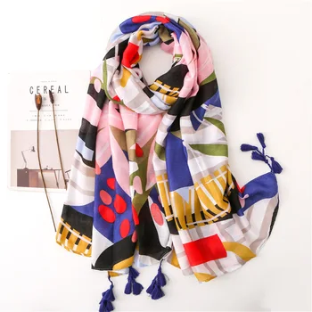

2020 new style spring and autumn fashion beach silk scarf color printing cotton hemp scarf women's tourism Beach sunscreen shawl