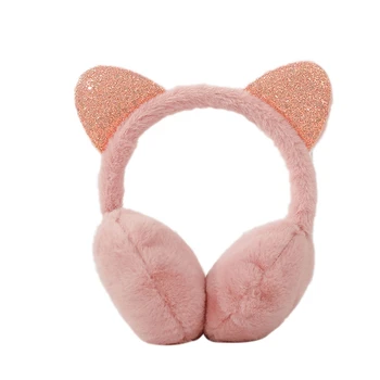 

Ladies Winter Warm Cute Earmuffs Outdoor Earmuffs Creative New Sequins Cat Ears Plush Children Warm Earmuffs Winter Cold Student