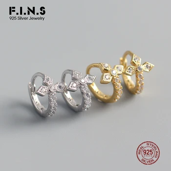 

F.I.N.S Baroque Style Cross S925 Sterling Silver Cubic Zircon Round Hoop Earrings Shining Earrings Fashion Jewelry for Women