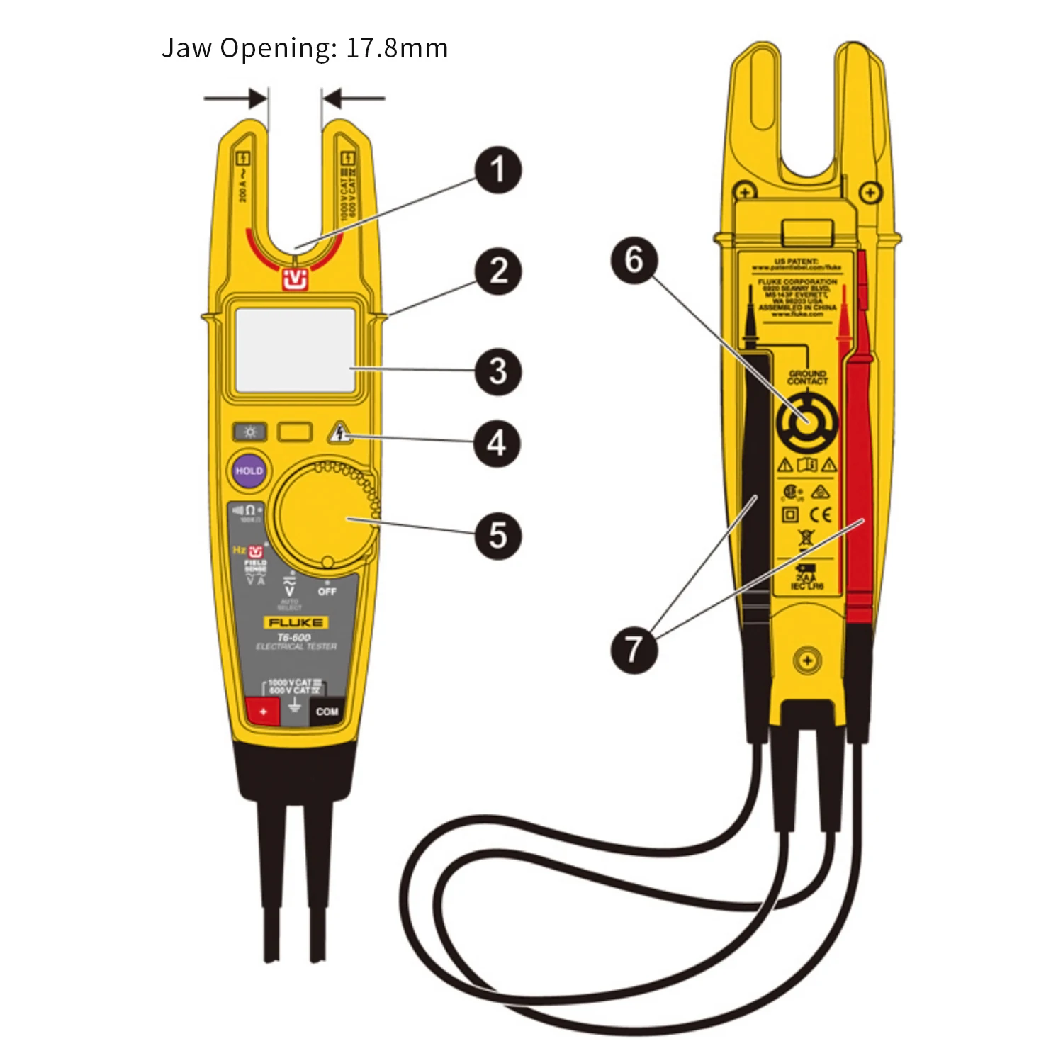 FLUKE T6-600 Токоизмерительные клещи True-RMS Электрический тестер Цифровой мультиметр зажим AC/DC измерители напряжения 200A AC токовые клещи