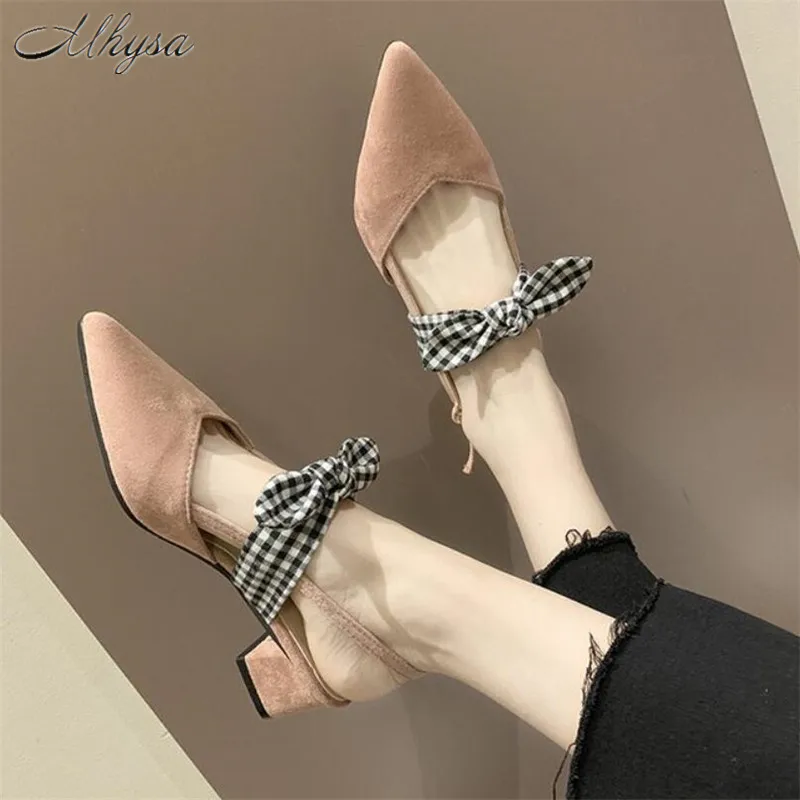

Mhysa 2020 Summer Fashion bow-knot Sandals Women Ankle Strap Shoes Female square Heels Women dress Shoes women Sandals high 5cm