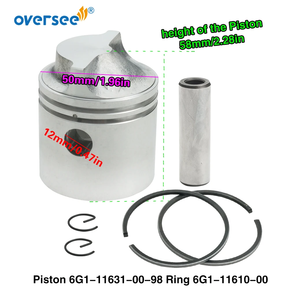 6G1-11631 6G1-11610 Piston with Ring STD Kit For Yamaha Outboard Motor 2T 6HP 8HP 6G1-11631-00-98 6G1-11610-00 50mm Marine Parts
