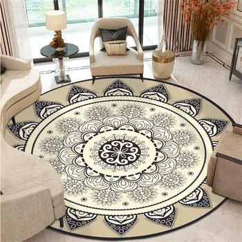 

Fashion round Rug Ethnic-Style Bedroom Living Room Bathroom Kitchen Carpet Crystal Velvet Printed Anti-Slip Foyer to Mat
