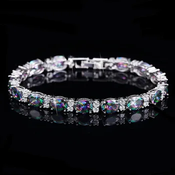 

Rainbow Gemsotne Zircon Tennis Chain Bracelet Women's Jewelry Silver Color Box Clasp CZ Bracelet Link 18cm