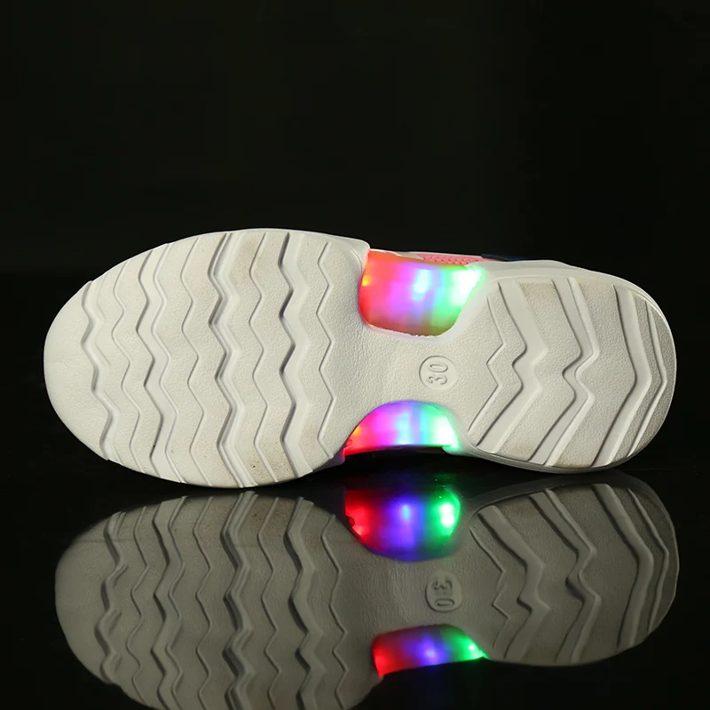 Модная яркая однотонная детская обувь с USB Led-светильник дышащие детские светящиеся кроссовки на липучке для девочек и мальчиков 22-30
