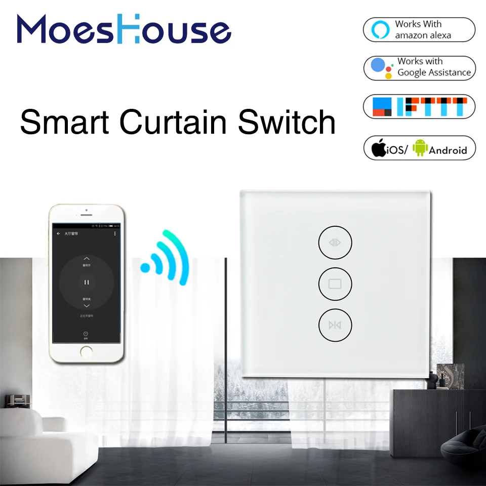 Smart Curtain Switch WiFi Smart Life Tuya APP Electric Motorized Curtain Blind Roller Shutter Works with Alexa and Google Home