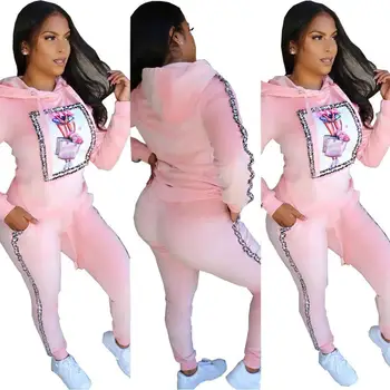 

Women Tracksuit Two Piece Set Casual Long Sleeve Print Hoodies Pencil Pants Set Velvet Suit Sweatsuit Outfits