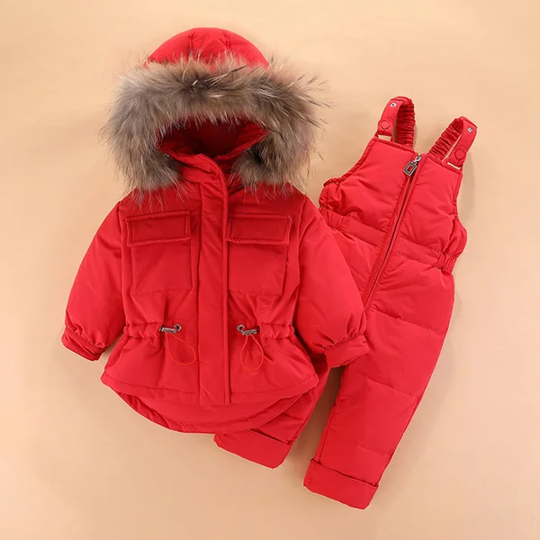 Детский комплект пуховой куртки для мальчиков и девочек, лыжная куртка из 2 предметов - Цвет: Красный