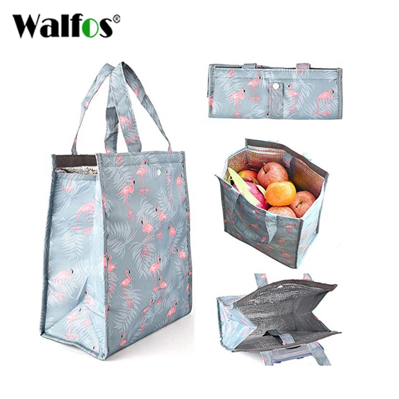 

WALFOS Pattern Lunch Bags For Women Kids Picnic Beach School Flamingo Portable Lunch Bag Tote Handbag Food Container Kitchen bag
