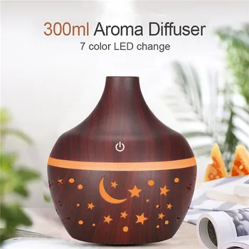 

ELOOLE 300ML Wood Grain Air Humidifier Aroma Essential Oil Diffuser Ultrasonic Portable USB Mist Maker 7 LED Light For Car Home