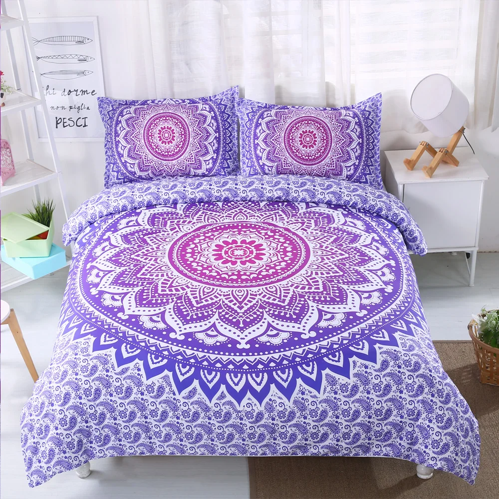

Duvet Cover Set Purple Mandala Shape with Style Sixties Inspired Oriental Abstract Art Decor Bedding Set