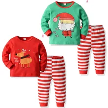 Funny Baby Home Wear Suit Boy Girls Christmas Pajamas Home Set Kids Cartoon Letter Sweaters Red Striped Pants 2Pcs Christmas Set