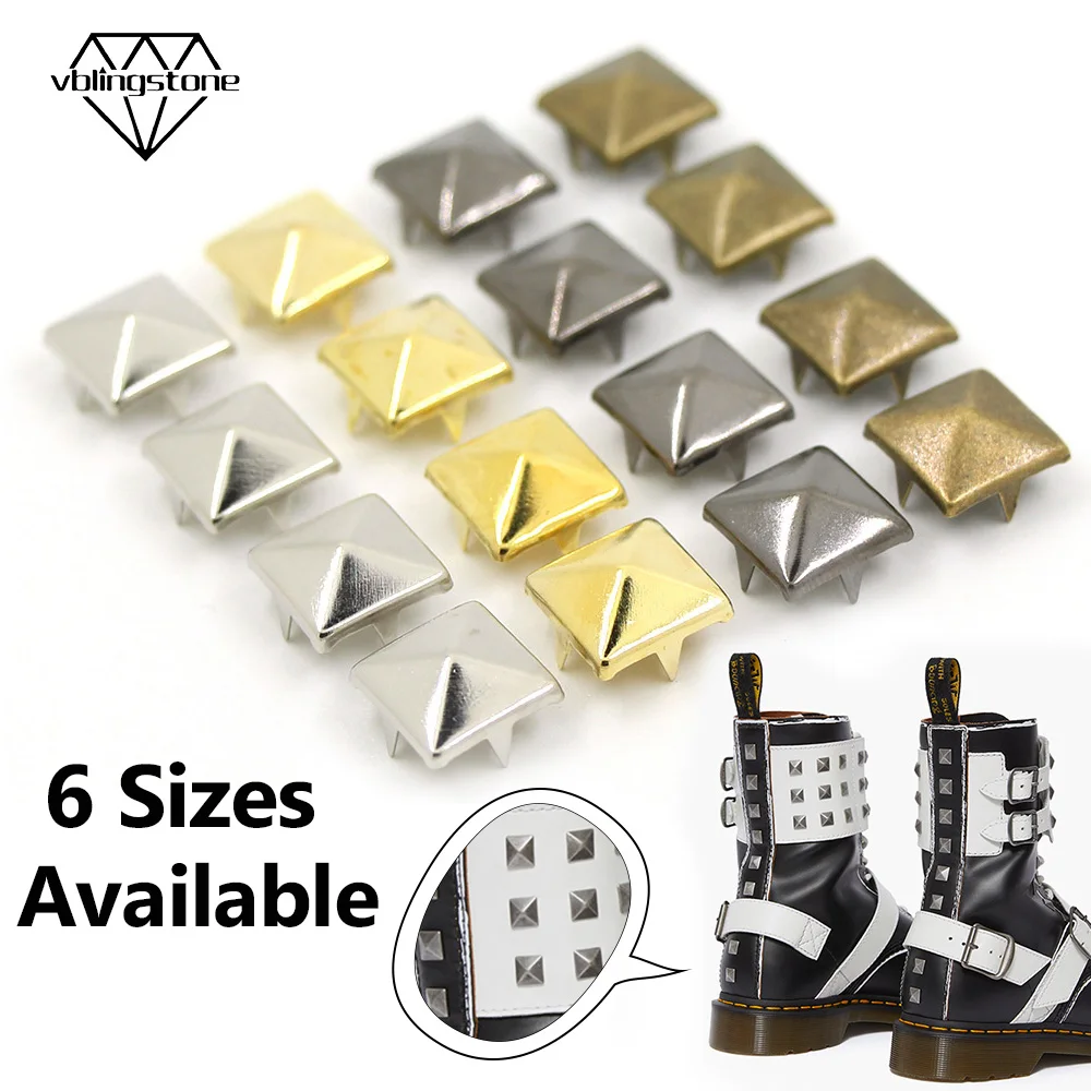 

6/7/8/9/10/12MM Metal Spikes 100Pcs Square Studs Rivets Punk Rock Leather Craft Four Claw Rivets On Clothes Shoes Bracelets