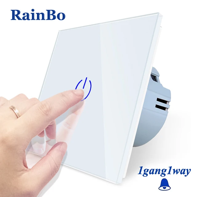 RainBo Кристалл-стеклянная панель-Переключатель ЕС сенсорный-переключатель экрана-настенный дверной звонок Switch-1gang-1way 110~ 250 В дверной звонок-переключатель A1911MLCW/B - Цвет: White Power