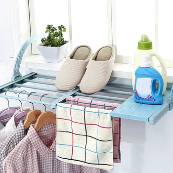 

1pc Multifunctional Adjustable Household Balcony Hanging Shelf Clothing Shoe Cabinet Foldable Drying Rack