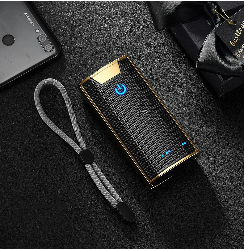 Двойная дуга Электронная зажигалка с Bluephone power bank звук USB перезаряжаемая ветрозащитная беспламенная электрическая зажигалка