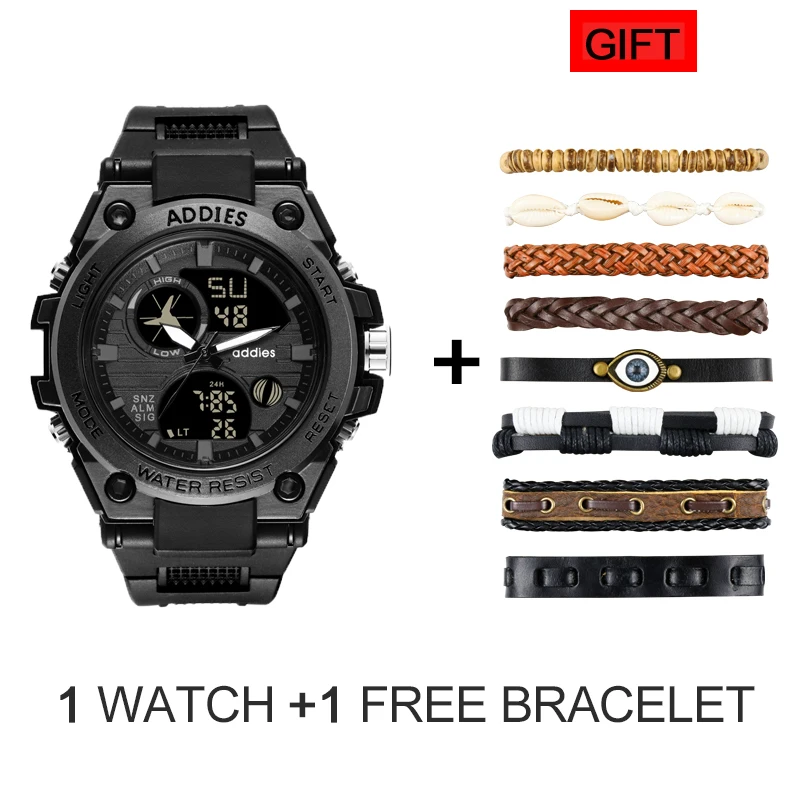 black-free bracelet Addies спортивные часы последние мужские спортивные часы 3 бар водонепроницаемые часы задний светильник Полный календарь электронные часы на резиновом ремешке для мужчин - Цвет: black-free bracelet
