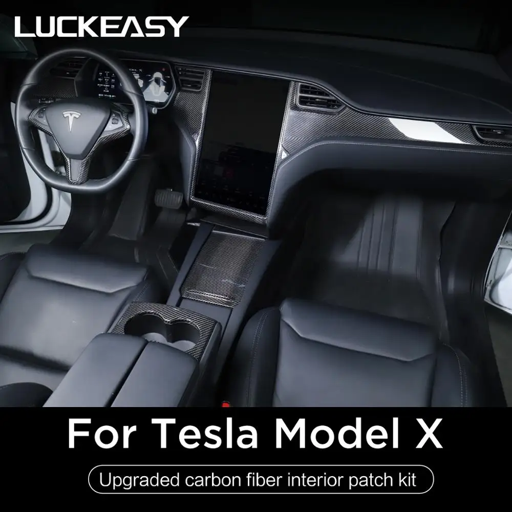 LUCKEASY For Tesla Model X car Central control panel/armrest box /steering wheel/air conditioning outlet real carbonfiber patch