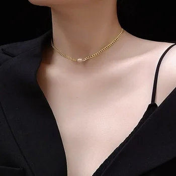 

bao mei Sea Pearls Hand Chain Clavicle Necklace Reba Happy Celebrity Style Titanium Steel Material P539