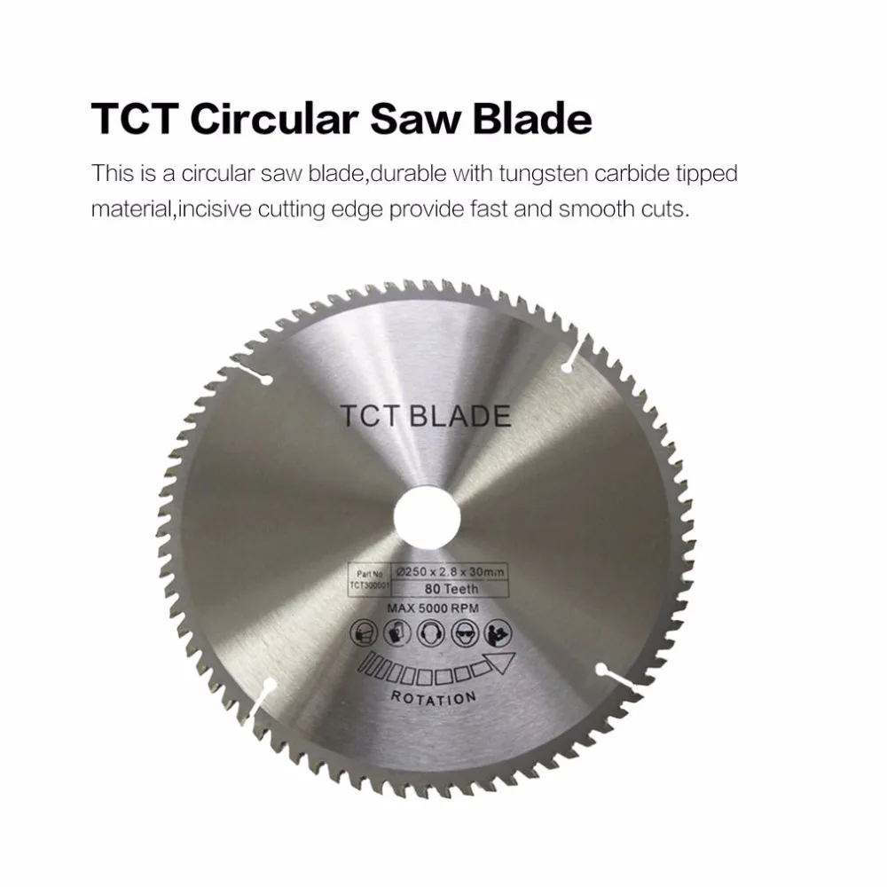 TCT Circular Saw Blade Wheel Discs TCT Alloy Woodworking Multifunctional Saw Blade For Wood Cutting 250x30MM 80 Teeth