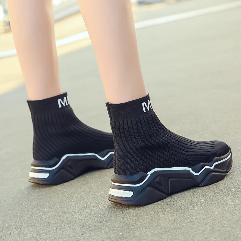 Socks Shoes Female 2019 Autum New Fashion Version Ulzzang Net Red Ins Breathable High To Help Sports Shoes Knit Boots