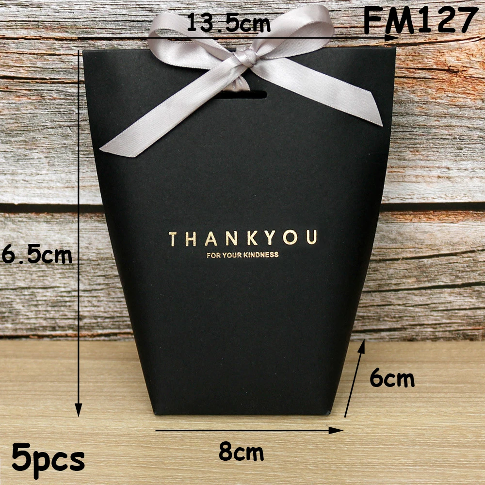 FM127 5 шт. черный белый бронзированный "Мерси" конфеты мешок французский спасибо свадебный подарок коробка пакет день рождения любимые пакеты - Цвет: FM127